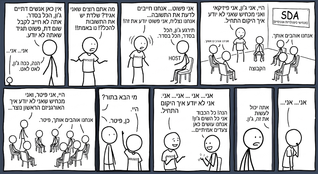 קומיקס: מפגש של 'מכחישי הסינגולריות האנונימיים'